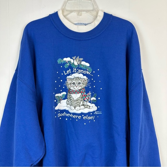 Vintage 90s Morning Sun Cat Holiday Sweatshirt XL - Picture 8 of 10